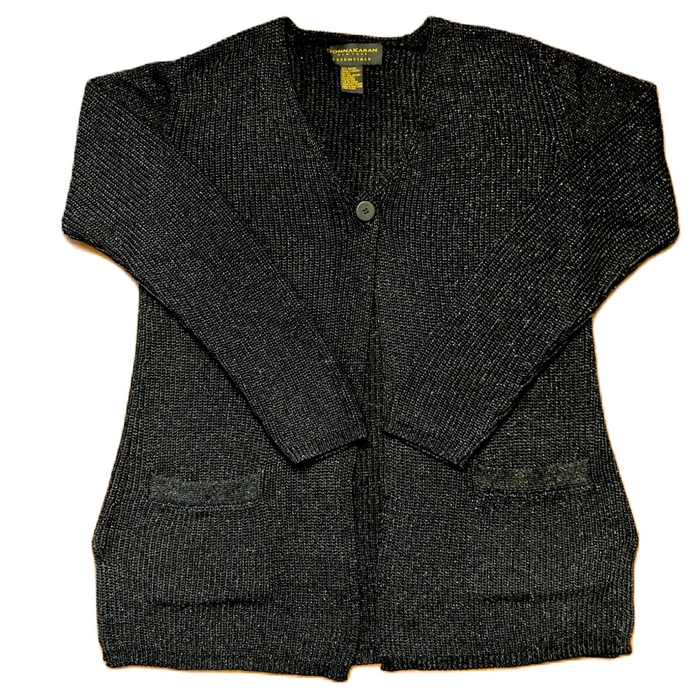 Vintage Donna Karan Black and Silver Knit Cardigan